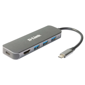 D-Link DUB-2333 5-in-1 USB-C Hub with HDMI and power delivery, 1* USB-C connector, 1* HDMI Port, 3* USB Type- APort (USB 3.0), 1